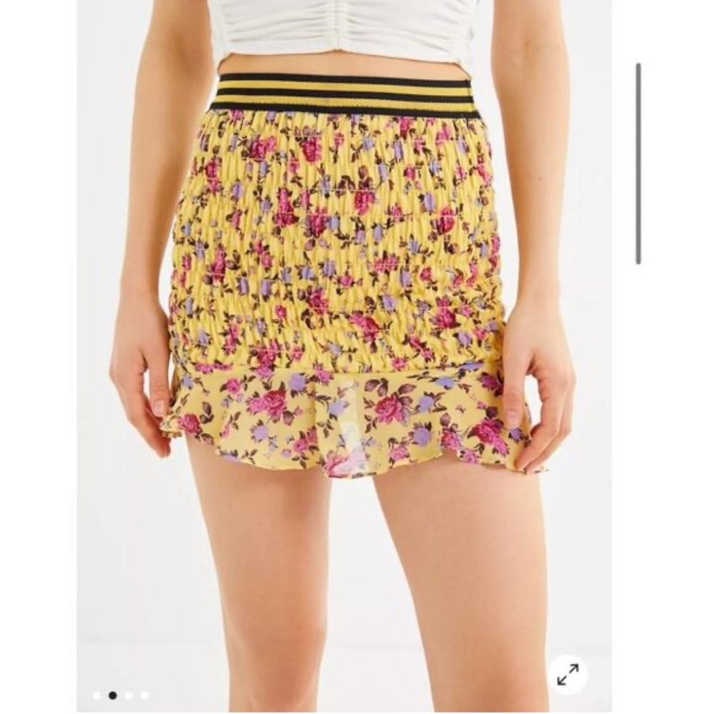 For Love And Lemons Floral Mini Skirt in Yellow and Pink